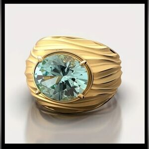Gorgeous ocean waves dome ring, simulated Aquamarine, Sz.13